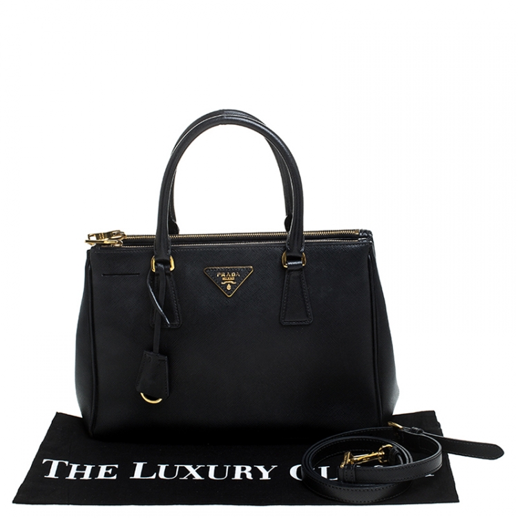 Pre Owned Prada Black Saffiano Lux Leather Small Double Zip Tote