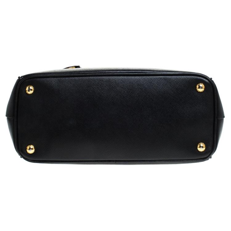 Pre Owned Prada Black Saffiano Lux Leather Small Double Zip Tote
