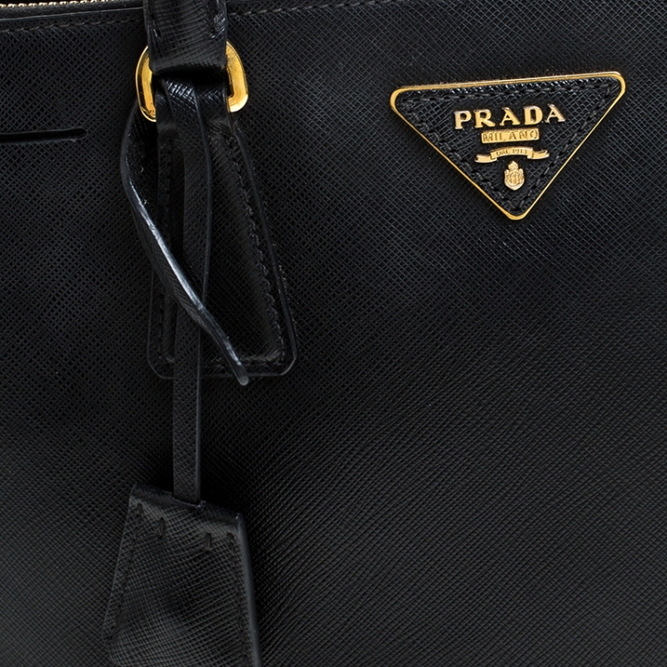 Pre Owned Prada Black Saffiano Lux Leather Small Double Zip Tote