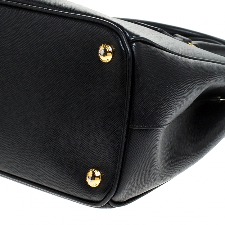 Pre Owned Prada Black Saffiano Lux Leather Small Double Zip Tote