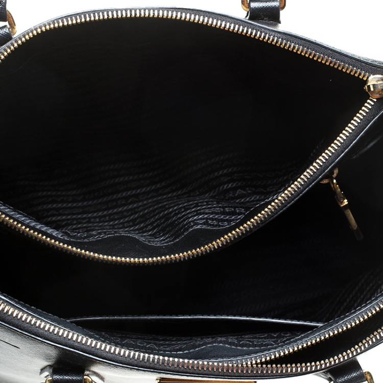Pre Owned Prada Black Saffiano Lux Leather Small Double Zip Tote