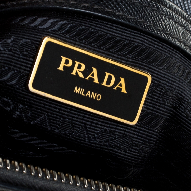 Pre Owned Prada Black Saffiano Lux Leather Small Double Zip Tote
