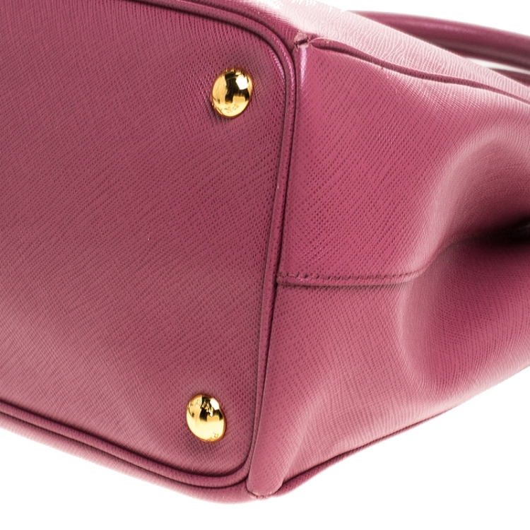 Pre Owned Prada Pink Saffiano Lux Leather Small Double Zip Tote
