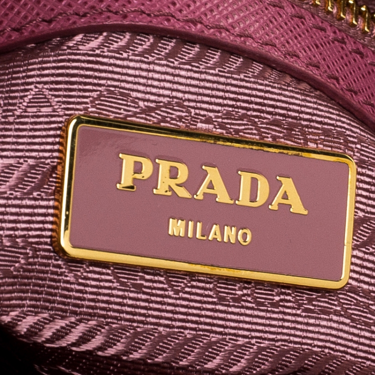 Pre Owned Prada Pink Saffiano Lux Leather Small Double Zip Tote