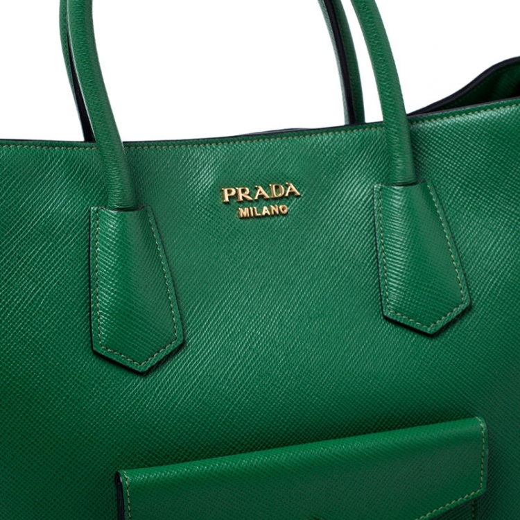 Pre Owned Prada Green Saffiano Cuir Leather Convertible Tote