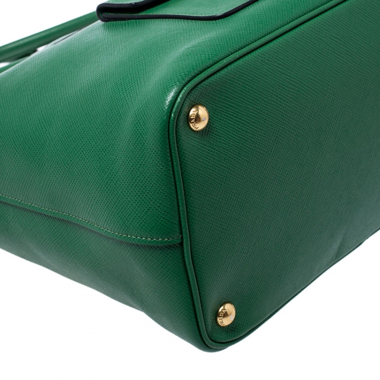 Pre Owned Prada Green Saffiano Cuir Leather Convertible Tote
