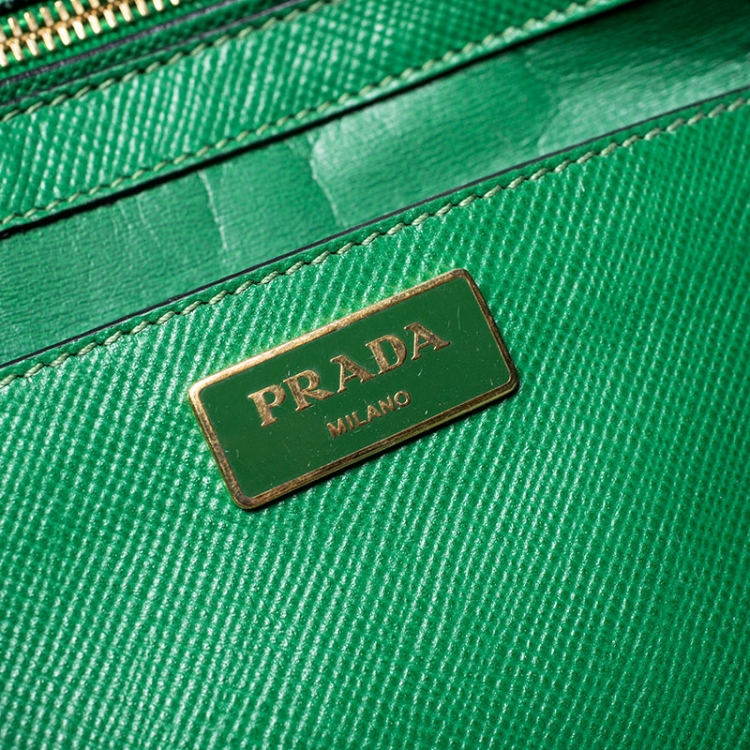 Pre Owned Prada Green Saffiano Cuir Leather Convertible Tote