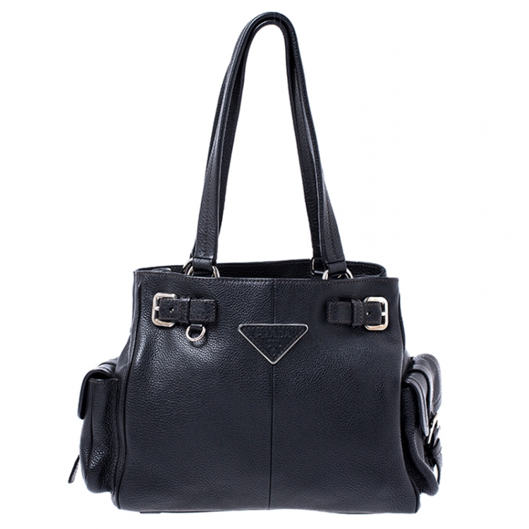 Prada Black Leather Vitello Daino Side Pocket Shoulder Bag Prada | TLC