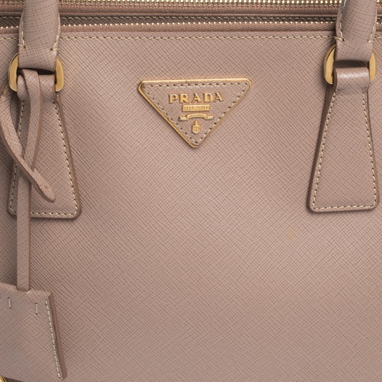 Pre Owned Prada Beige Saffiano Lux Leather Small Galleria Double Zip Tote