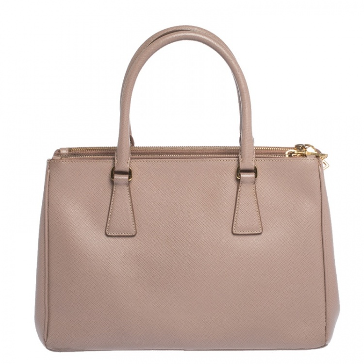 Pre Owned Prada Beige Saffiano Lux Leather Small Galleria Double Zip Tote