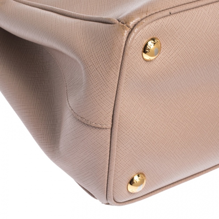 Pre Owned Prada Beige Saffiano Lux Leather Small Galleria Double Zip Tote