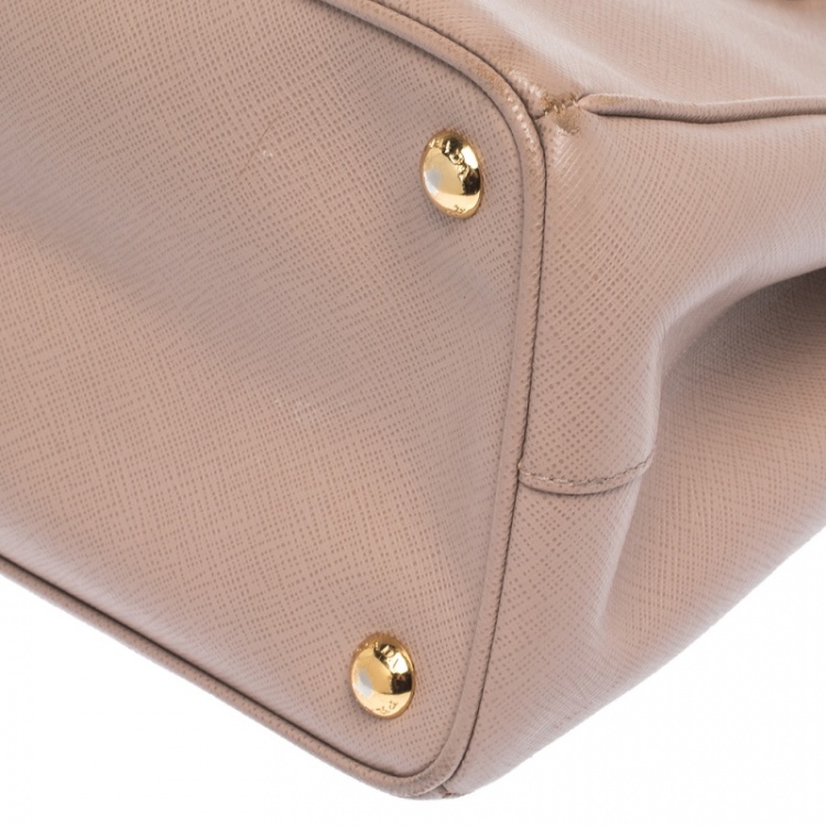 Pre Owned Prada Beige Saffiano Lux Leather Small Galleria Double Zip Tote