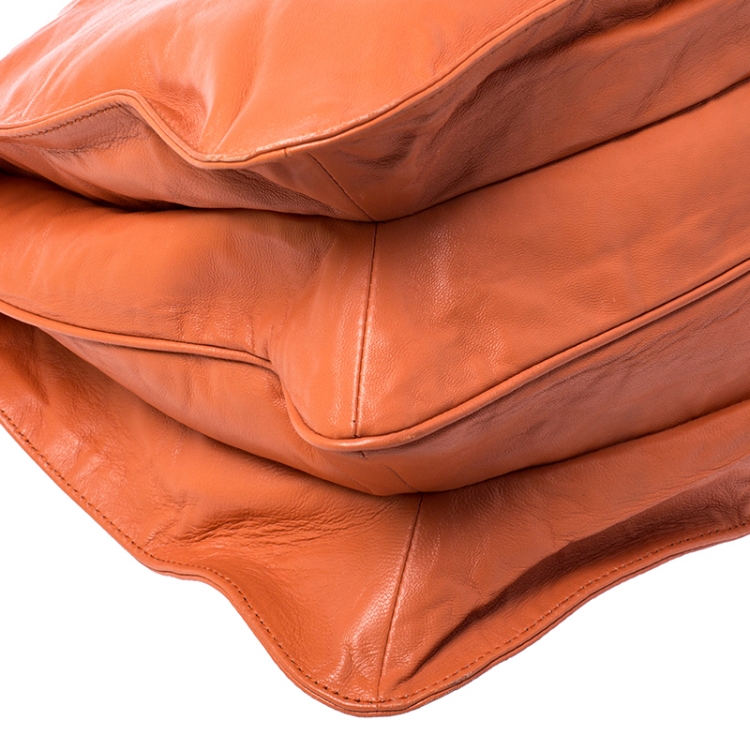 Pre Owned Prada Orange Crinkled Leather Hobo Bag