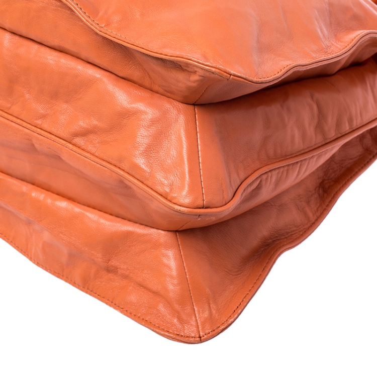 Pre Owned Prada Orange Crinkled Leather Hobo Bag