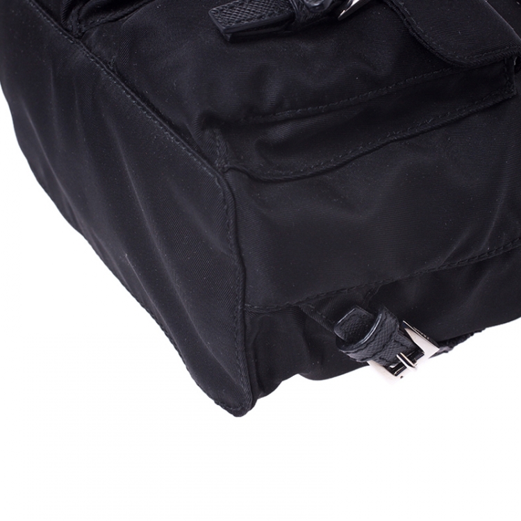 Pre Owned Prada Black Nylon Logo Mini Drawstring Backpack