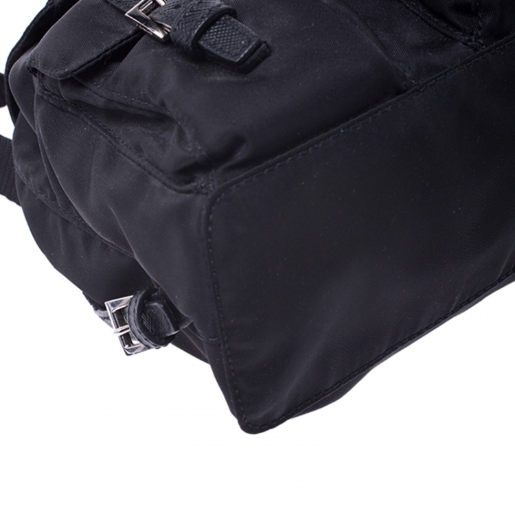 Pre Owned Prada Black Nylon Logo Mini Drawstring Backpack