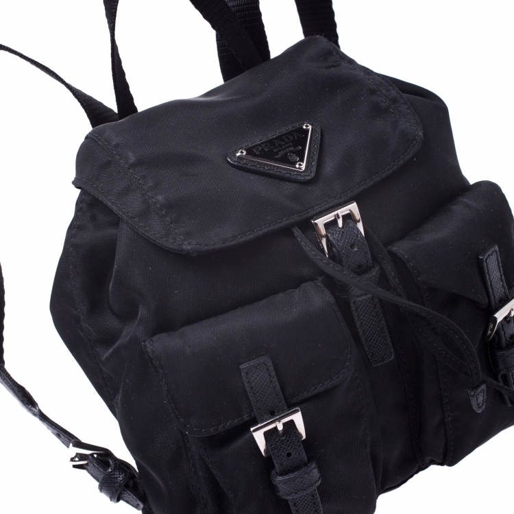 Pre Owned Prada Black Nylon Logo Mini Drawstring Backpack
