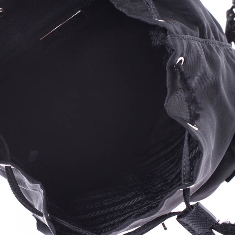 Pre Owned Prada Black Nylon Logo Mini Drawstring Backpack