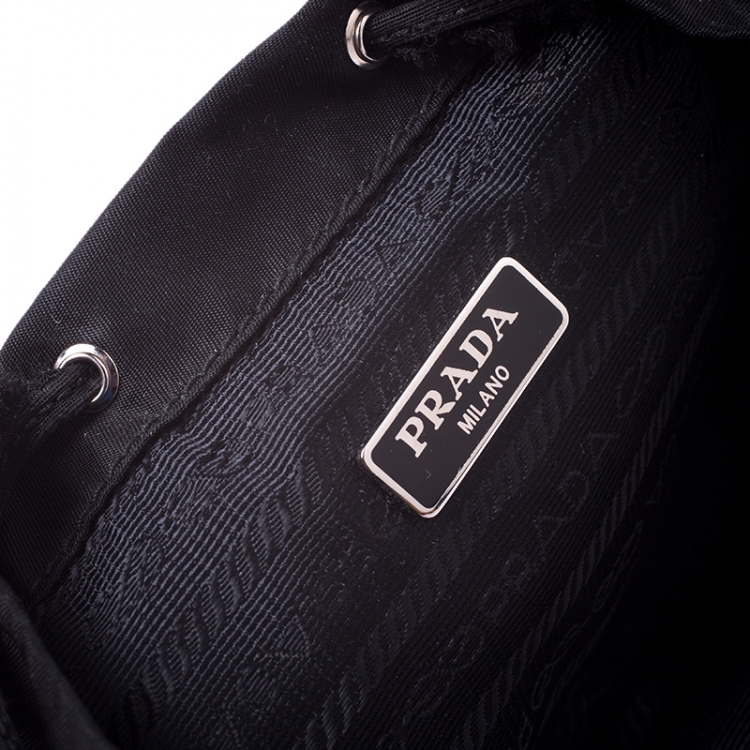 Pre Owned Prada Black Nylon Logo Mini Drawstring Backpack