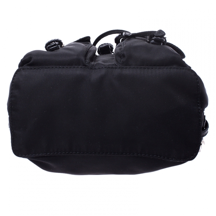 Pre Owned Prada Black Nylon Logo Mini Drawstring Backpack