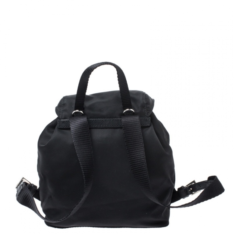 Pre Owned Prada Black Nylon Logo Mini Drawstring Backpack