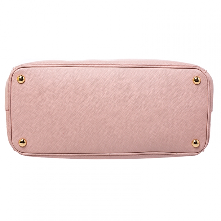 Pre Owned Prada Pink Saffiano Lux Leather Medium Double Zip Tote