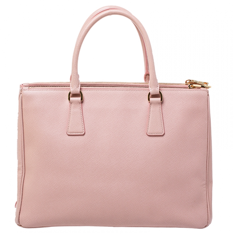Pre Owned Prada Pink Saffiano Lux Leather Medium Double Zip Tote