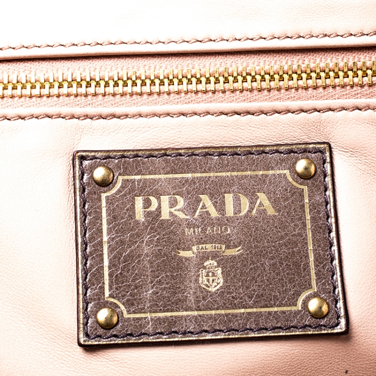 Pre Owned Prada Olive Green Leather Front Zip Boston Bag