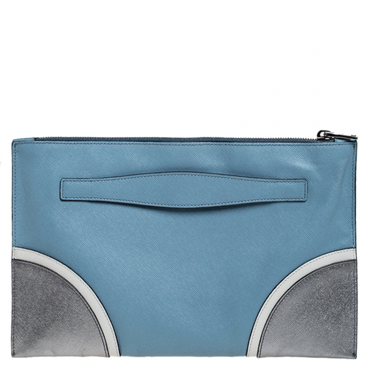 Pre Owned Prada Tricolor Saffiano Lux Leather Wristlet Clutch