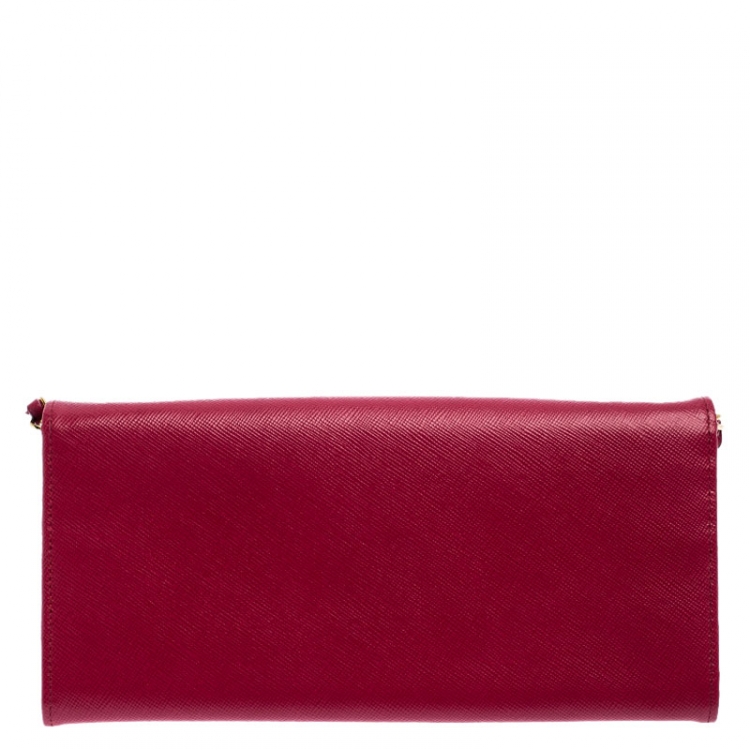 Pre Owned Prada Pink Saffiano Lux Leather Love Wallet on Chain