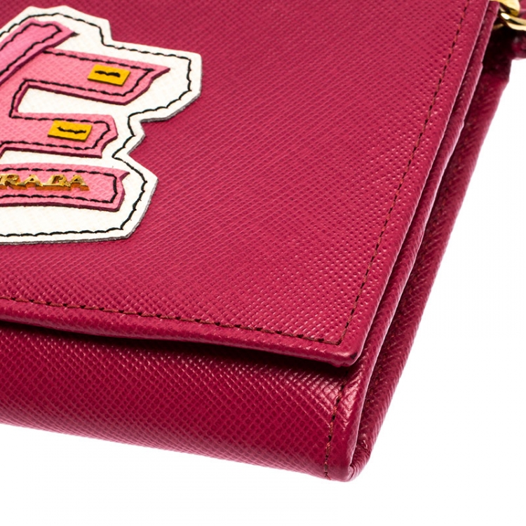 Pre Owned Prada Pink Saffiano Lux Leather Love Wallet on Chain
