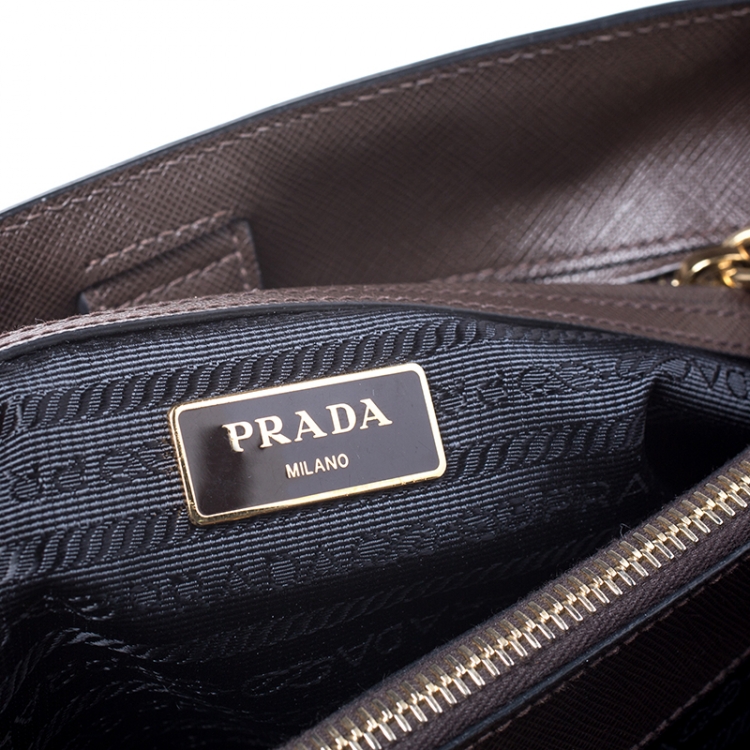 Pre Owned Prada Brown/Black Saffiano Leather Small Galleria Tote
