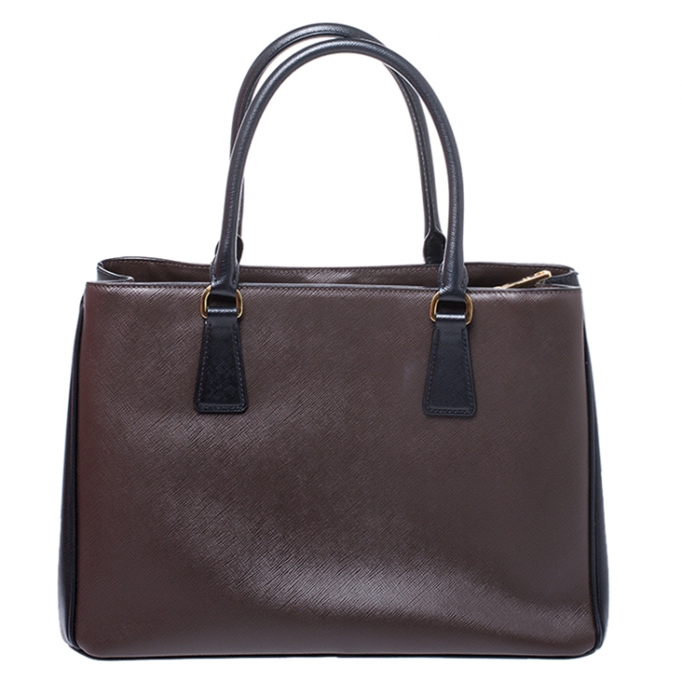 Pre Owned Prada Brown/Black Saffiano Leather Small Galleria Tote