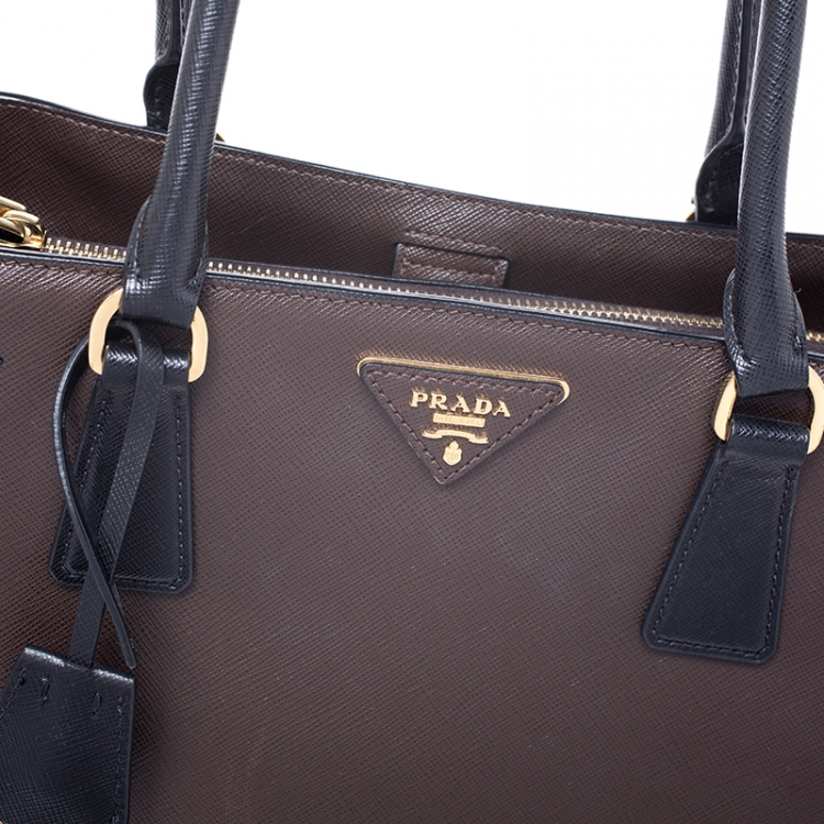 Pre Owned Prada Brown/Black Saffiano Leather Small Galleria Tote