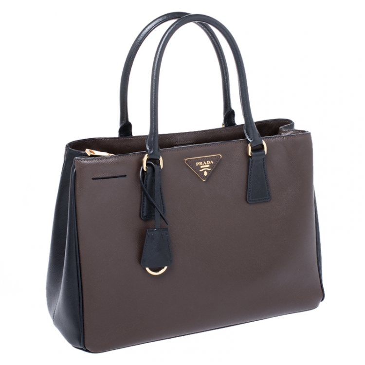 Pre Owned Prada Brown/Black Saffiano Leather Small Galleria Tote