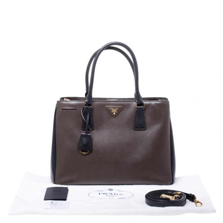 Pre Owned Prada Brown/Black Saffiano Leather Small Galleria Tote