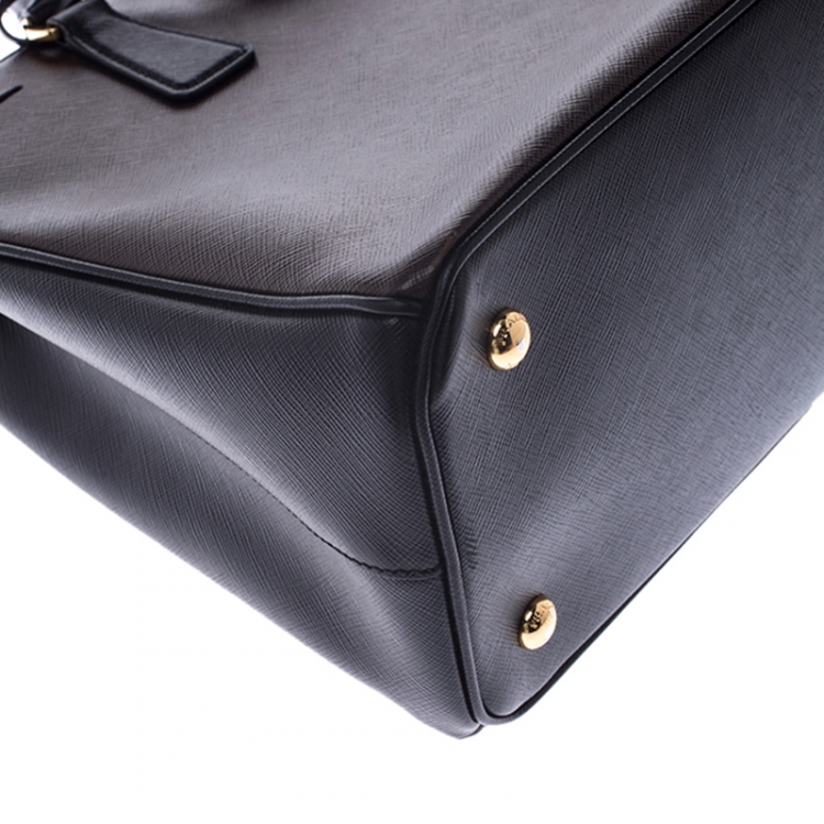 Pre Owned Prada Brown/Black Saffiano Leather Small Galleria Tote