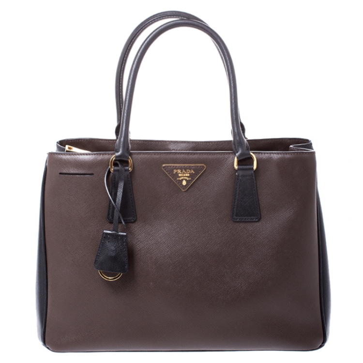 Pre Owned Prada Brown/Black Saffiano Leather Small Galleria Tote