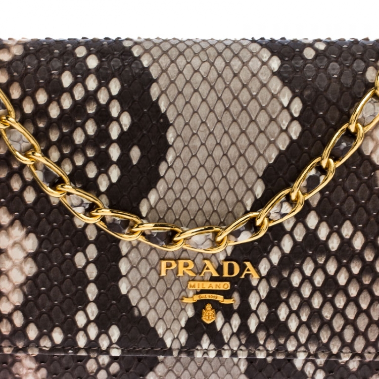 Pre Owned Prada Beige/Light Pink Python Oro Flap Wallet On Chain 