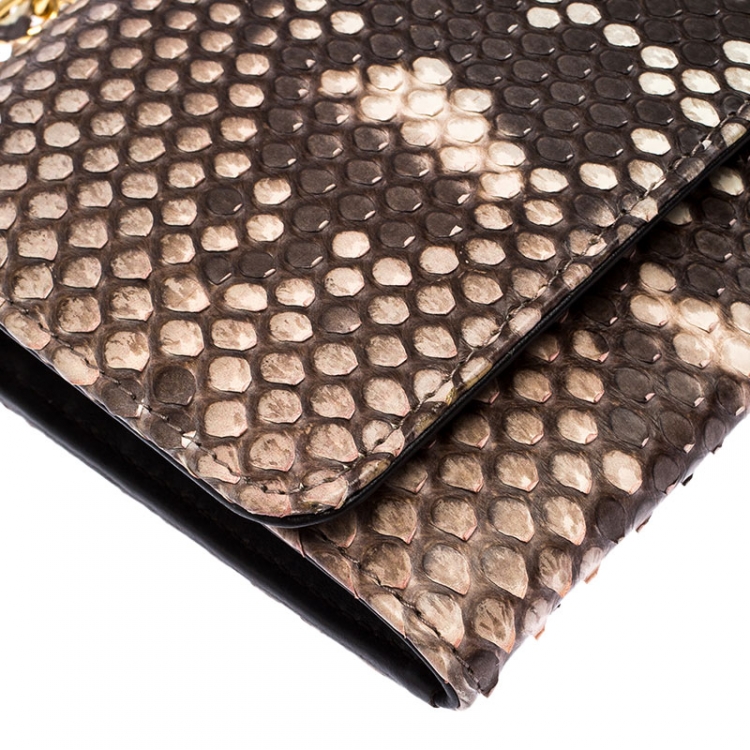 Pre Owned Prada Beige/Light Pink Python Oro Flap Wallet On Chain 