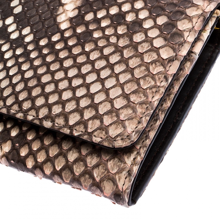 Pre Owned Prada Beige/Light Pink Python Oro Flap Wallet On Chain 