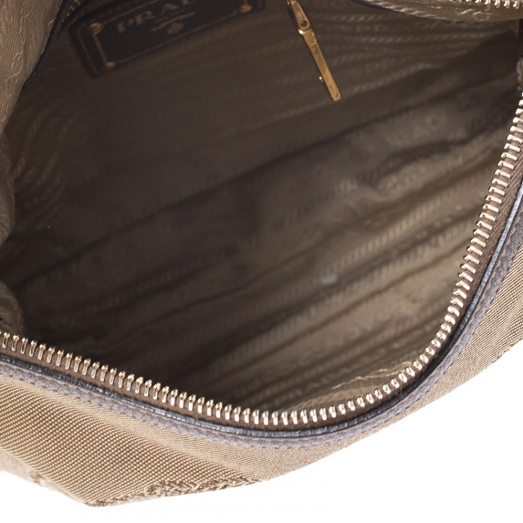 Pre Owned Prada Khaki/Brown Canvas and Leather Jacquard Logo Messenger Bag