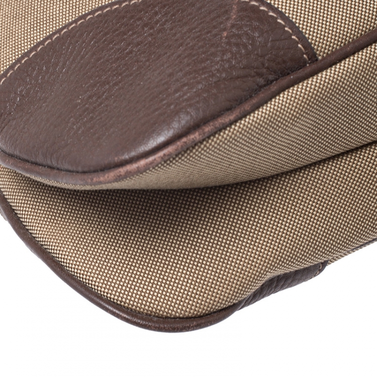 Pre Owned Prada Khaki/Brown Canvas and Leather Jacquard Logo Messenger Bag