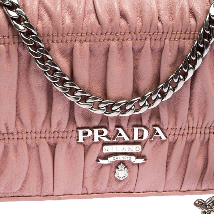 Pre Owned Prada Beige Nappa Leather Mini Bandoliera Wallet On Chain