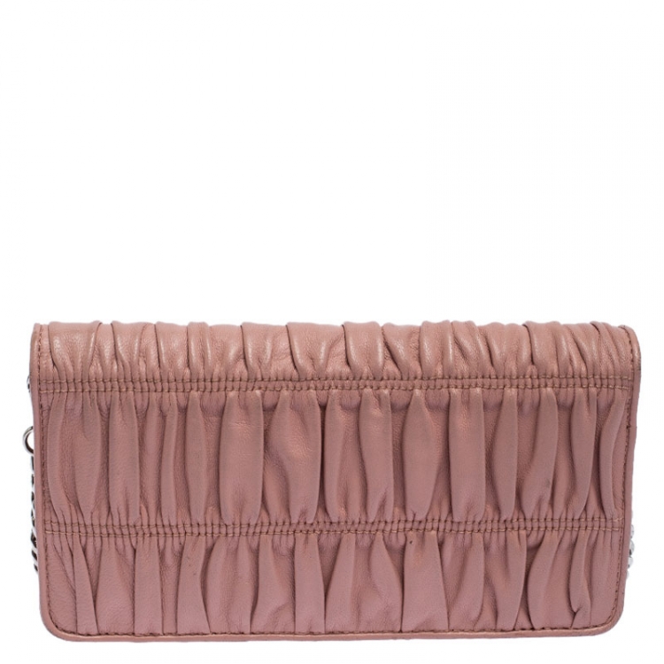 Pre Owned Prada Beige Nappa Leather Mini Bandoliera Wallet On Chain