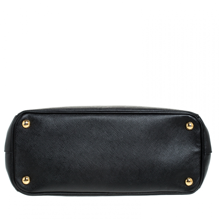 Pre Owned Prada Black Saffiano Lux Leather Small Double Zip Tote