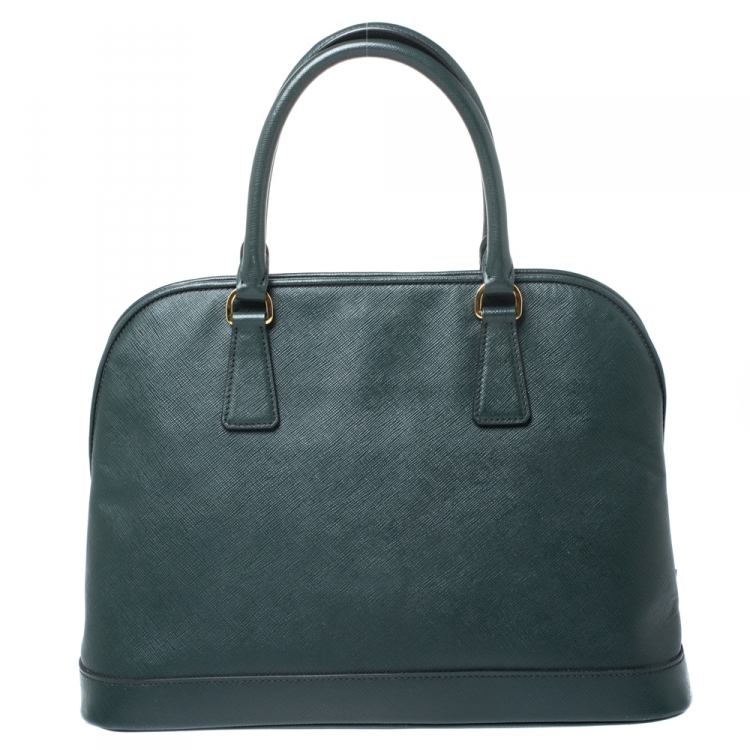 Pre Owned Prada Smeraldo Saffiano Lux Leather Medium Promenade Bag