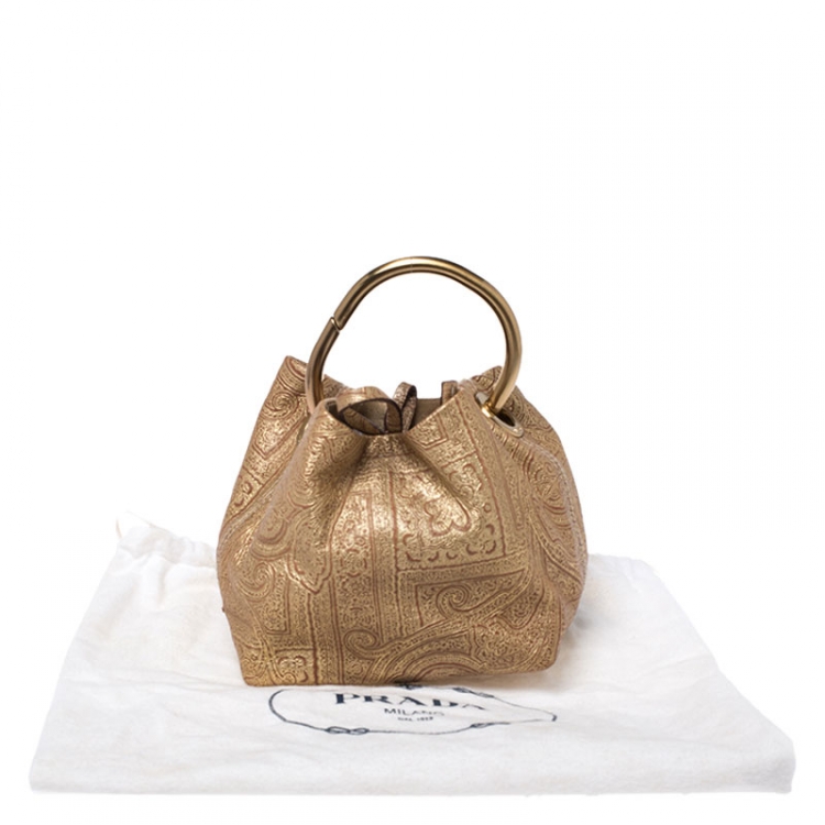 Pre Owned Prada Gold Printed Leather Ring Pouch