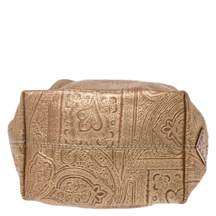 Pre Owned Prada Gold Printed Leather Ring Pouch