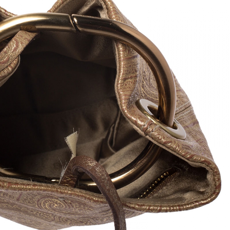 Pre Owned Prada Gold Printed Leather Ring Pouch